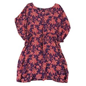 Lands End‎ Floral Dress XS S Elastic Waist Puff Sleeve Casual Midi Fit Everyday